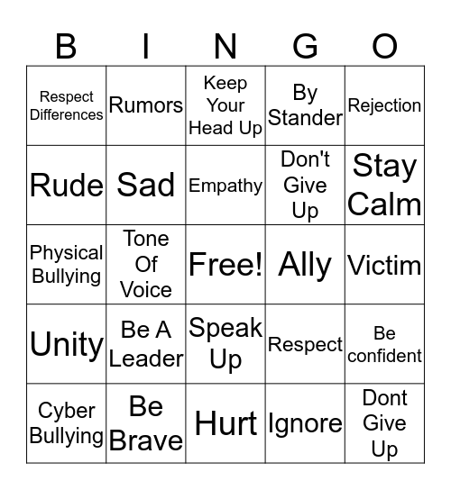 Bullying Bingo Card