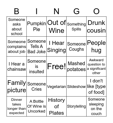 Thanksgiving Family Bingo Card