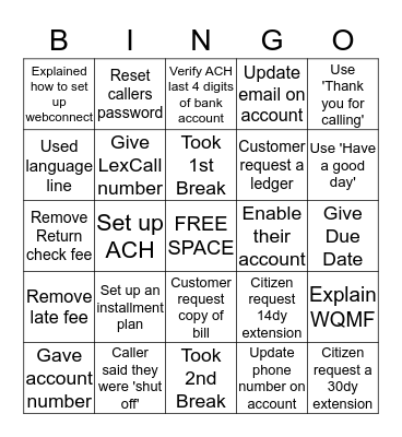 Customer Service Week Bingo Card