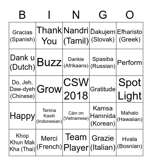 DULUTH, WE THANK YOU! Bingo Card