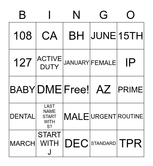 Untitled Bingo Card