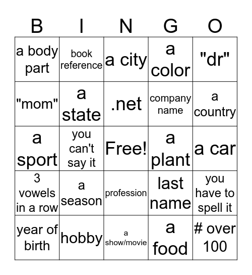 E-mail Capture Bingo Card