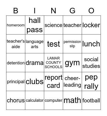 BACK TO SCHOOL!! Bingo Card