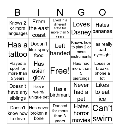 Untitled Bingo Card
