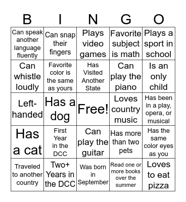 Icebreaker Bingo Card
