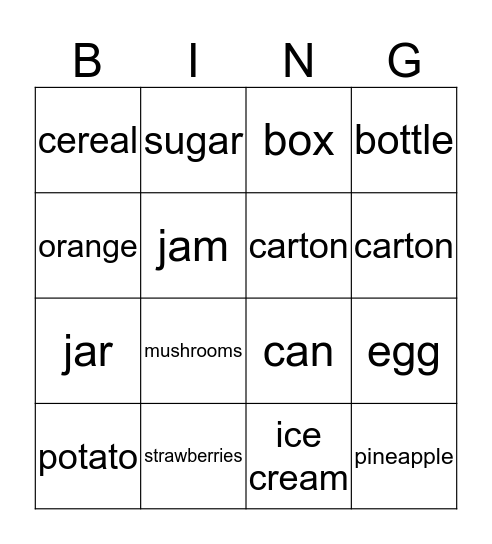 Food! Bingo Card