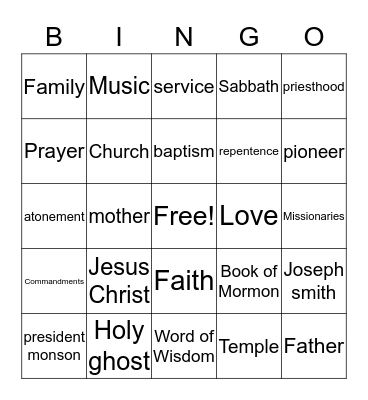 General conference bingo Card