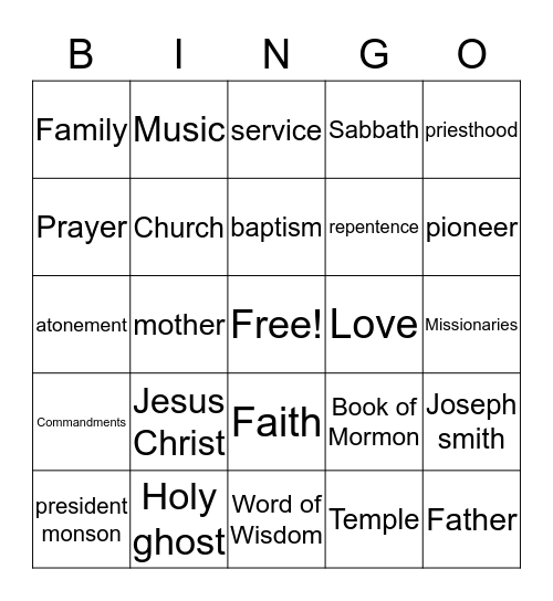 General conference bingo Card