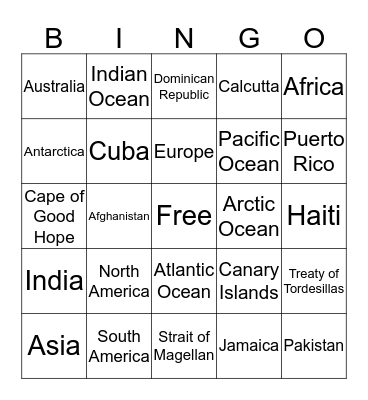 Cycle 2     WORLD MAP    Geography Weeks 1, 8,9, 10 Bingo Card