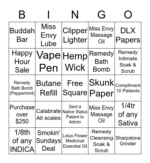 Bingo - Bliss - 1st October 2017 Bingo Card