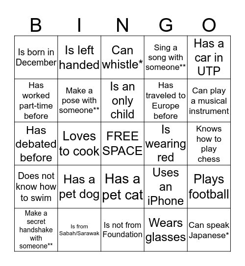 Human Bingo Card