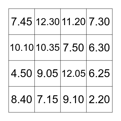 What´s the time? Bingo Card