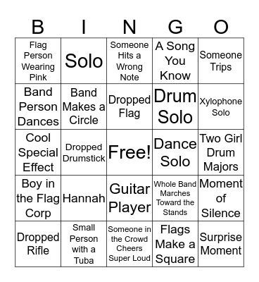 Marching Band Bingo Card
