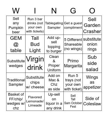 $$ BWW WINGOOOO!!!!!!!!!!!! $$ Bingo Card