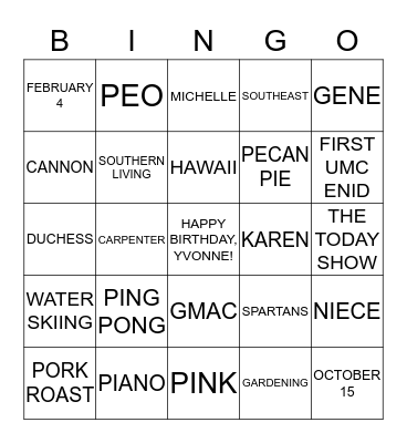 YVONNE’S 80TH BIRTHDAY BINGO Card