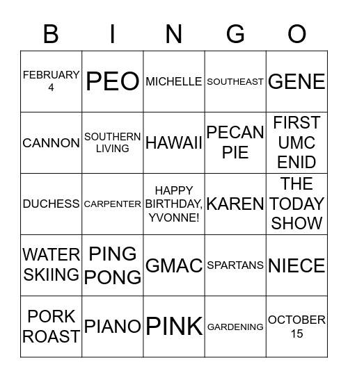 YVONNE’S 80TH BIRTHDAY BINGO Card