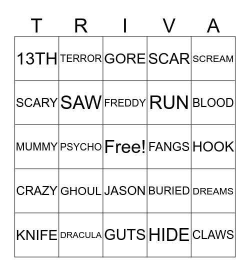 TERROR!! Bingo Card