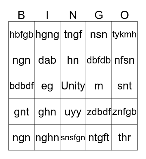 Unity Bingo Card