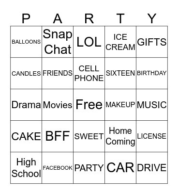 FAITH'S SWEET 16 Bingo Card