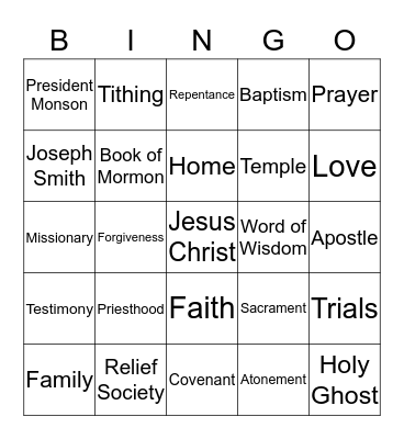 General Conference Bingo Card