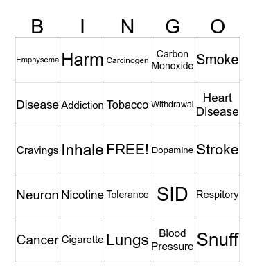 Tobacco  Bingo Card