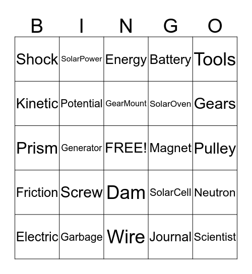 Energy Explorers Bingo Card