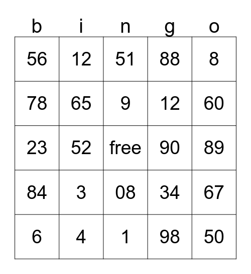bingo card Bingo Card