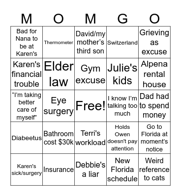Momgo Bingo Card