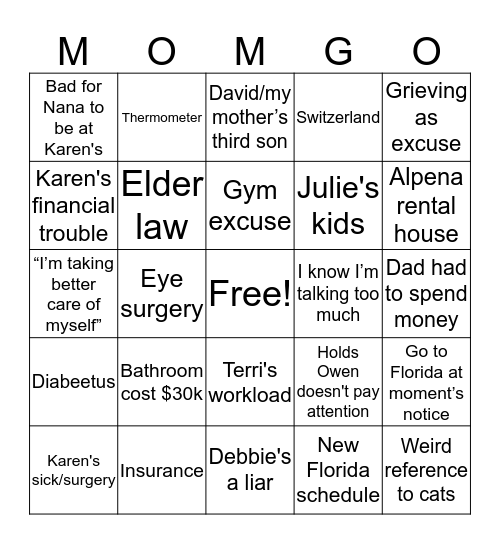 Momgo Bingo Card
