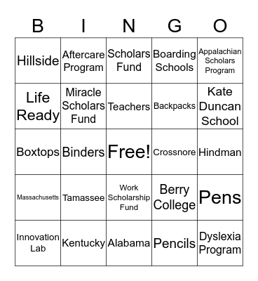 Mountain School Bingo Card