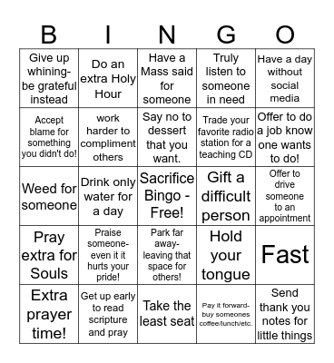 Sacrifice Bingo Card