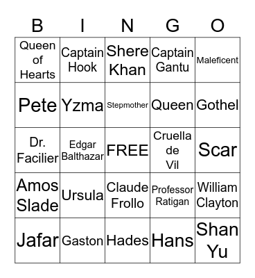 Villain  Bingo Card