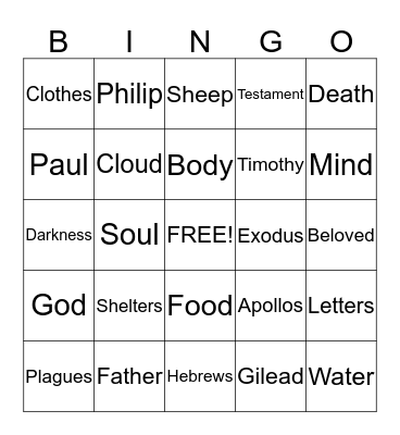 Church bingo Card