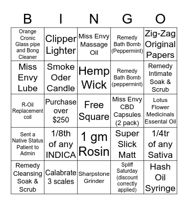 Bingo - Bliss - 7th November 2017 Bingo Card