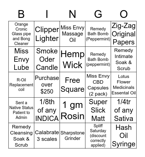 Bingo - Bliss - 7th November 2017 Bingo Card