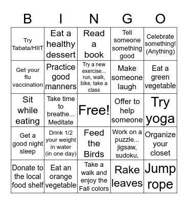 Win with Wellness-Bingo Card