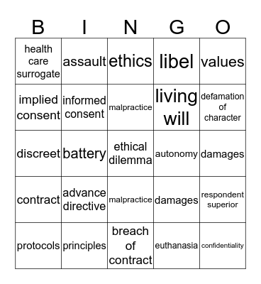 Medical Ethics Bingo Card