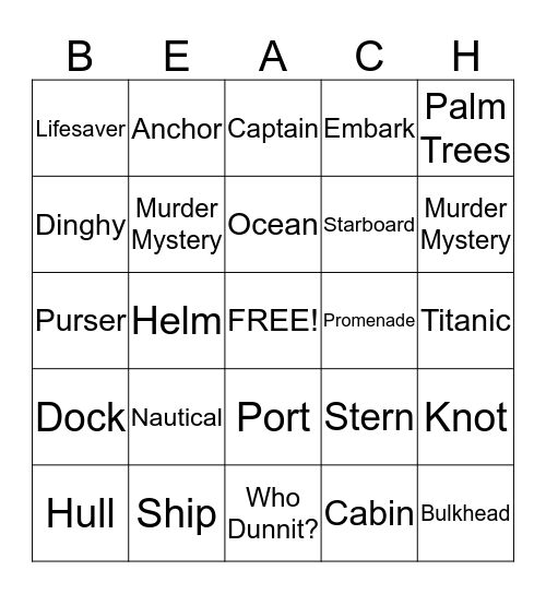 Cruise Bingo Card
