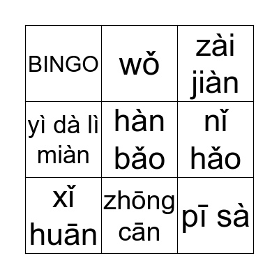 I like... Bingo Card