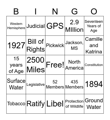 1st Nine Weeks Review 2017 Bingo Card