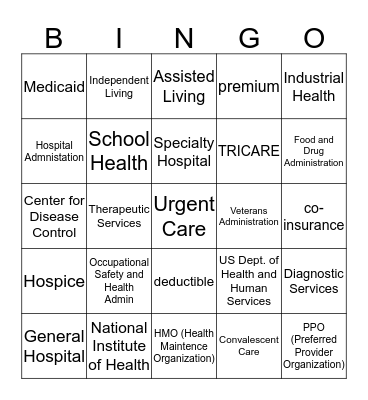 Ch 2 Understanding Healthcare Systems Bingo Card
