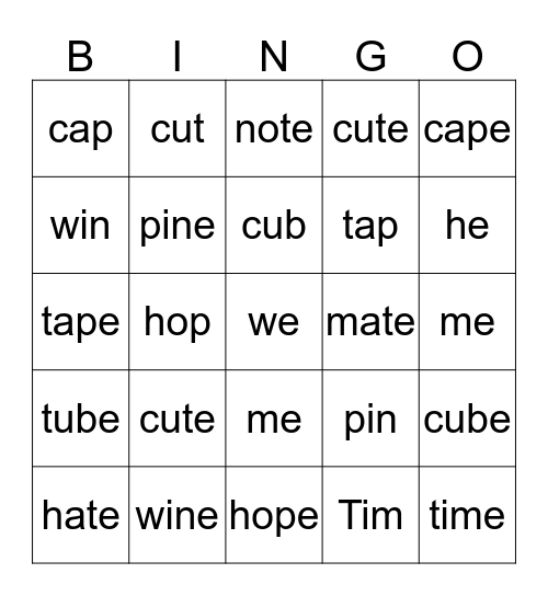 Phonics Bingo Card