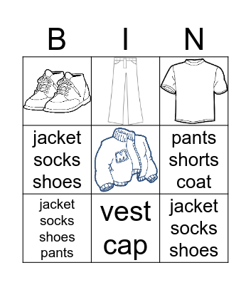 clothes Bingo Card