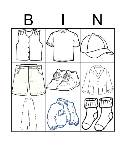 clothes Bingo Card