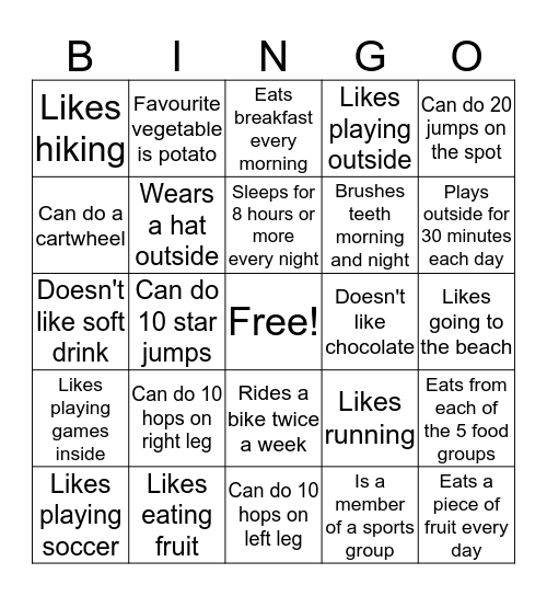 What does our body need to be healthy and safe?  Bingo Card