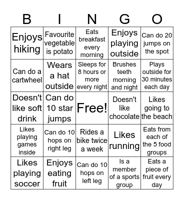 People Bingo - Health Bingo Card