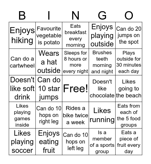 People Bingo - Health Bingo Card