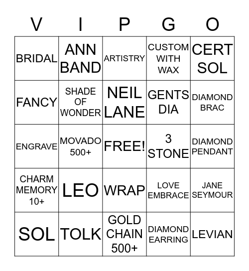 VIPGO Bingo Card