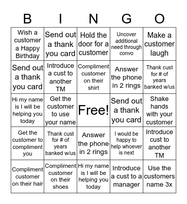 Customer Service Bingo  Bingo Card