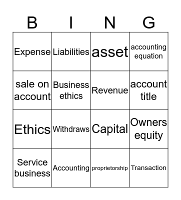 A Big L Bingo Card